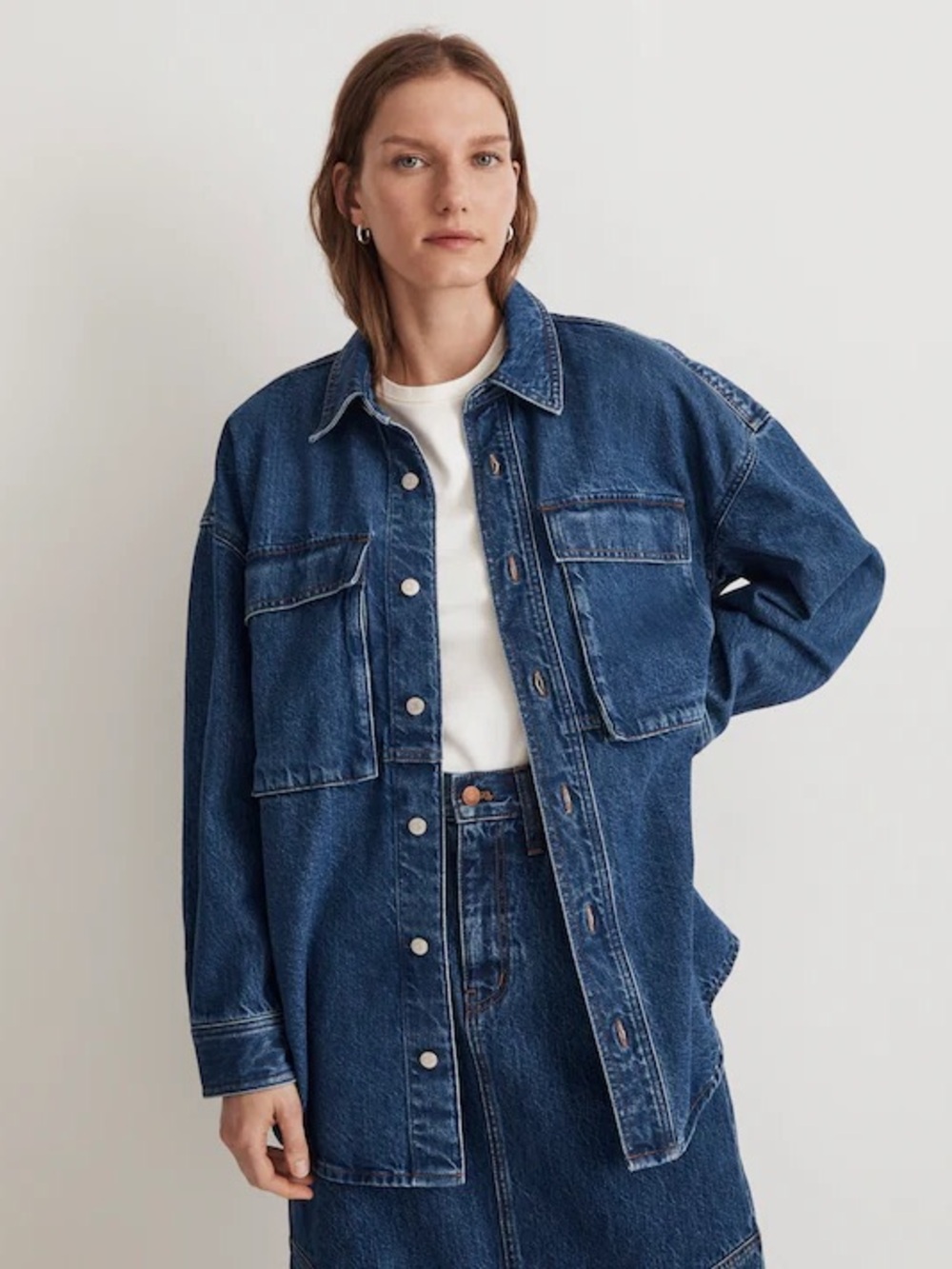 Madewell Denim Oversized Cargo Shirt Palmerston Wash S